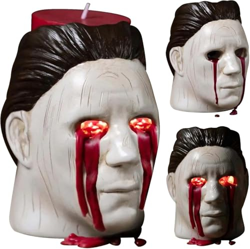 Bimhayuu Michael Myers Kerzenhalter Statue Gruselige Horror Kerzenständer Statue mit blutenden Augen Halloween Dekoration für Drinnen und Draußen, Zuhause, Party, Kerzenständer Merchandise (A)