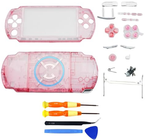 Hzxkqmil Coque de Remplacement Boîtier Complet pour Sony PSP 3000 PSP3000 Console, Couvercle Avant et Arrière Faceplate avec Boutons Jeu de Vis (Rose Transparent)