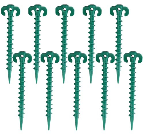 Acooruiteng 10 Pack Heavy Duty Screw-in Tent Pegs - Plastic Ground Stakes for Camping, Awning, Garden, Hiking, Trip, Bivvy, Outdoor - With Hooks