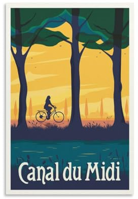 YQCQCS Vintage Frankreich Reiseposter Canal Du Midi Fahrrad Mädchen Leinwand Kunst Poster Bild Wanddekoration Malerei Poster Dekorative Poster
