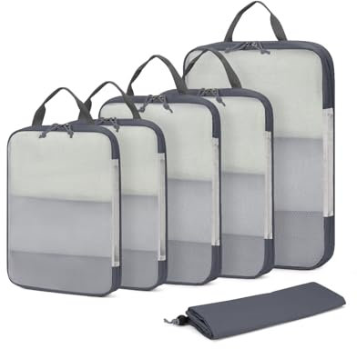 ECOHUB 6 Teilige Koffer Organizer Kompression Set, Netzgewebe Ultraleichte Packtaschen für Rucksack, Recycelt Packwürfel Kompression für Handgepäck, Packing Cubes Reise, Patent Angemeldet(Grau)