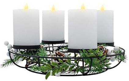 Spetebo Metall Adventskranz mit 4 LED Kerzen in warm weiß - 33 cm - Weihnachts Tischkranz mit Dekoration - Weihnachten Advent Kerzenhalter Kerzenleuchter inklusive Weihnachtsdeko