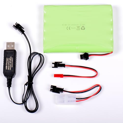 AFTERTECH Akku NI-MH 12 V 2400 mAh 102 x 74 x 15 mm mit USB-Ladekabel und Stecker SM 2P Ket JST E3D3