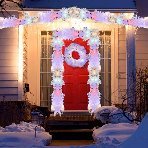 Weihnachtsgirlande mit Beleuchtung, 5M Weihnachtsdeko Girlande mit 50 LED Lichtern, Beleuchtet Weihnachtsgirlande Batteriebetrieben für Weihnachtsbaum, Treppe, Weihnachtsdeko Innen & Außen (A)