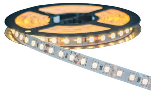 kalb | LED Streifen 5m Rolle 12V DC 5W/m selbstklebend flexibel für indirekte Beleuchtung 120 LED/m 8mm Breite energieeffizientes Lichtband für DIY Projekte und Möbelbeleuchtung (3000K warmweiß)
