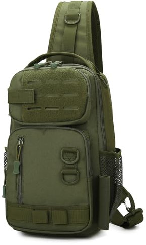 Explokit Taktische Brusttasche Militarische Schultertasche Molle Crossbody Sling Pack Umhängetasche Single Strap Rucksack für Outdoors (20x17x43 - Army Green)