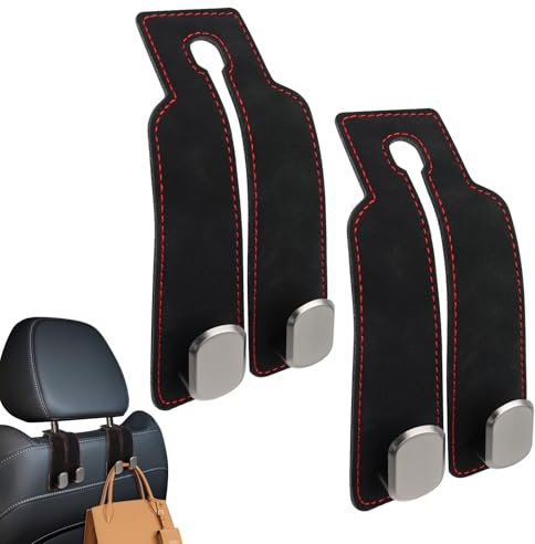 2 Stück Auto Lagerung Haken, Doppelhaken für Autositzrückseite, Auto Kopfstützen Haken, Rücksitz Kopfstütze Haken Aufbewahrungshaken, Leder Autositz Haken für Autositz Handtaschenhalter Taschenhaken