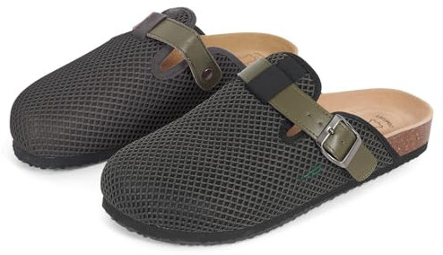 PERLETTI Sandalias Hombre Cómodas Ligeras - Zapatillas de Estar por Casa con Suela Antideslizante Verano Invierno - Sandalias Planas Cerradas para Hombres Plantilla en Cuero Auténtico (Gris, 42)