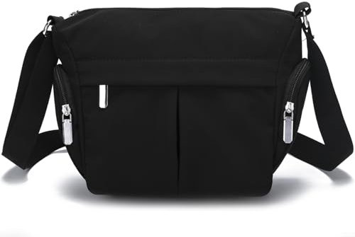KESUDE Umhängetasche Damen Mittelgroß Wasserdicht Nylon Crossbody Bag mit Vielen Fächern, Casual Handtasche & Leichte Schultertasche Messenger Bag für Stadt, Reisen und Alltag, (Schwarz)