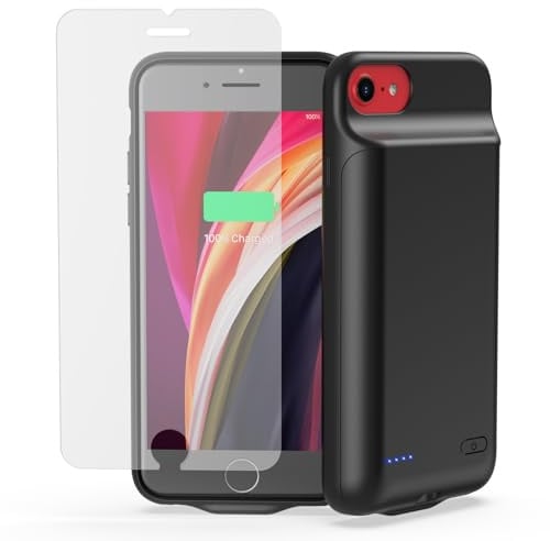 Custodia con batteria per iPhone 8, 7, 6S, 6 SE (2020/2022) (4,7 pollici), batteria ricaricabile ad alta capacità da 7000 mAh, custodia di ricarica esterna con pellicola protettiva in vetro temperato