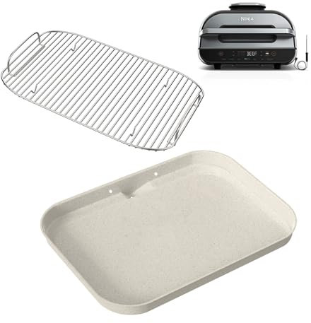 Griddle Pan and Rack for Ninja Woodfire OG800 and OG900 Series Smoker Grills, Non-Stick Ceramic Flat Top Griddle Accessories for OG951 OG850 OG952 Pro Connect XL, Grill Rack for Ninja XSKGRDPLT, White