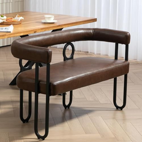 LIFEISLE Doppel-Paar-Sofa, Esszimmerstuhl für Breiter Sitz, PU-Leder Freizeitsofa mit abgerundete Rückenlehne, Flurhocker mit Metalrahmen für Wohnzimmer, Büro Schlafzimmer Braun