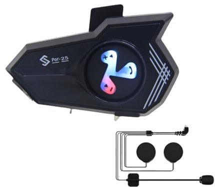 Cuffie Casco Moto - Citofono Con Riduzione del Rumore, Luce Colorata E Assistenti Vocali, Chiaro Sound Auricolari Per La Guida All'aperto | Attrezzatura di Comunicazione Batteria Lunga