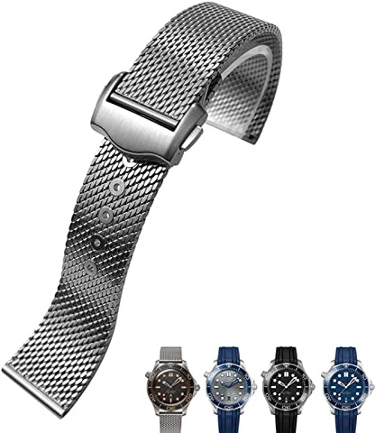 GANYUU Uhrenarmband aus Titanstahl, 20 mm, Netzgewebe, Faltschnalle, Uhrenarmband für Omega Seamaster 007 für Herren, 20mm omega, Achat