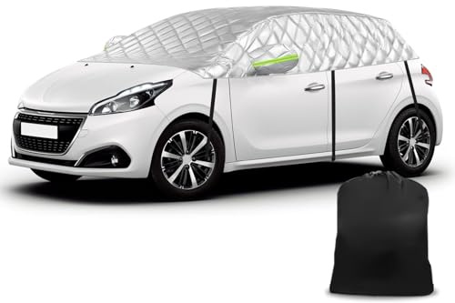Opaltool Halbgarage Auto Kompatibel mit Peugeot 208 2012-2025, 6-Lagige Halbabdeckung mit Haken, Reflektierendem Streifen und Ohrkappen zum Schutz vor Schnee, EIS und Frost