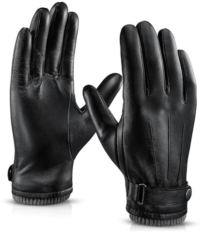 OZERO Lederhandschuhe Herren Gefüttert – Winddicht,Wasserdicht & Touchscreen Leder Winterhandschuhe–Für Stadt,Auto(Geschenke für männer)
