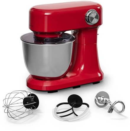 Klarstein Bella Evo Robot Pâtissier 1500W – 5L Bol Inox, 12 Vitesses, Système Planétaire, Pulse, Crochet, Fouet & Batteur, Robot Cuisine Multifonctions, Noir, Rouge