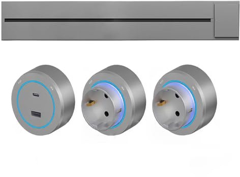 LISTaRSw 8000w Wall Mount Power Socket Track, 40-100cm Power Rail Socket (with Switch) + Ada-Pter (with Blue Ambient Light), Wall-Mounted Power Socket, for Tabletop and Walls D-40cm