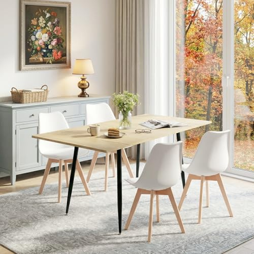 FURNITABLE Mesa de comedor con 4 sillas, juego de comedor rectangular, mesa de cocina extensible, conjunto de comedor y sillas de comedor para salón, cocina, oficina, 120-160 cm (mesa de roble+4