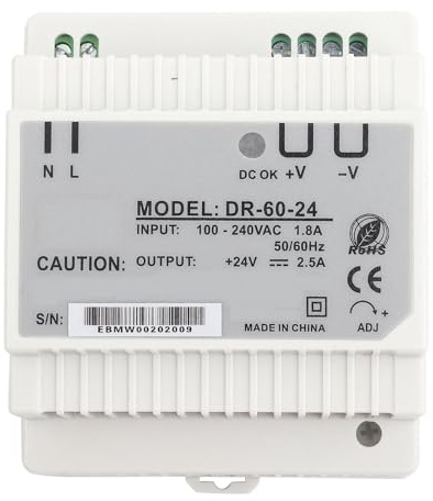 DR - 60-24 Fuente de alimentación de Salida única de 60 W y 24 V para Carril DIN, Fuente de alimentación conmutada AC/DC con protección contra sobrecarga, Montaje en Carril para