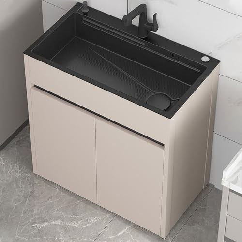 Evier Exterieur Meuble Sous, Meuble Lave-Mains À Suspendre Avec Lavabo, Idéal Pour Moderni, Égouttoir Pour Salle De Bain, Restaurant, Buanderie(Brown,65 * 45cm/25.6 * 17.7in)