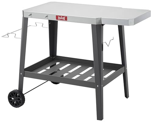 Feasto 2-Tier Grill Dining Cart with Folding Side Table, Grey, 70 x 50 cm | BBQ Movable Food Prep Table with Stainless Steel Tabletop, Serving Cart for Indoor and Outdoor Use