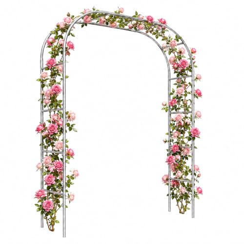 Gartenbogen Hochbelastbar, Rosenbogen Wetterbeständig/Sonnenschutz, Rankbogen Edelstahl, Einfach zu Installierens Dekorativer Rosenbogen Metall für Kletterpflanzen(25mm with Base,W 2.0 M x H 2.4 M)