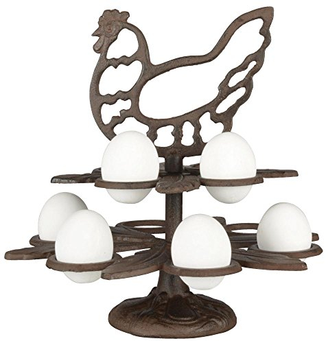 Esschert Design Eierständer aus Gusseisen, 25 x 25 x 26 cm, im Huhn-Design, für 10 Eier, Frühstücksei-Ständer