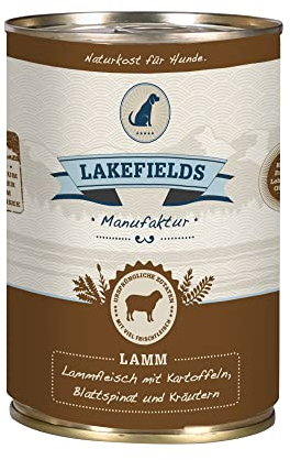 Lakefields Premium Hundefutter Nass | Lamm 60% | 6 x 400g | Getreidefreies Nassfutter für Hunde | Natürliche Zutaten in Lebensmittelqualität | Zucchini, Karotten & Äpfel | Schonend gegart