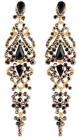 Art Deco Schwarz Strass Kristall Cluster Chandelier Kronleuchter Lange Baumelnde Statement Ohrringe Partei Abschlussball
