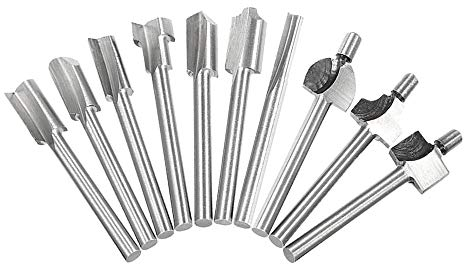 Saiper 10pcs HSS Carpentry Router Bits 1/8 Inch(3mm) Shank Engraving Bits Fit for Dremel Foredom Rotary Tools Set for Edge Grooving Wood Deburring Engraving and Milling