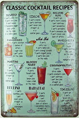 Blechschild 20x30cm gewölbt Classic Cocktail Recipes Bar Party Rezepte Übersicht Deko Geschenk Schild