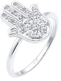 Elli Ring Damen Hamsa Hand Boho mit Zirkonia Kristalle in 925 Sterling Silber