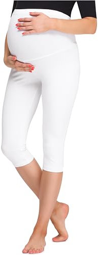 Be Mammy Legging 3/4 Grossesse Maternité Tenue Sport BE20-258(Blanc, XL)