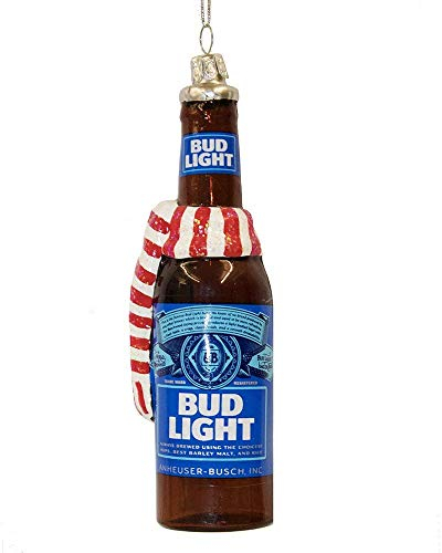Kurt Adler Budweiser Bud Light Beer Bottle with Scarf Glass Christmas Tree Ornament AB4121