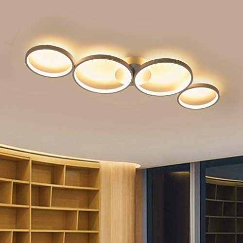 GBLY LED Deckenlampe Modern 4 Flammig in Ringoptik 3000k Warmweiß Deckenleuchte Rund 37W Innen Wohnzimmerlampe aus Aluminium für Schlafzimmer Wohnzimmer Flur Büro Arbeitszimmer, 89cm