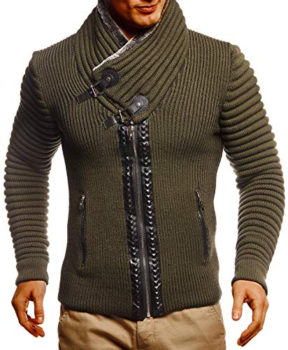 Leif Nelson Herren Strickjacke (Khaki, Größe M) mit Reißverschluss Regular Fit, Männer Cardigan Langarm Design, ideal für Casual und Business-Looks