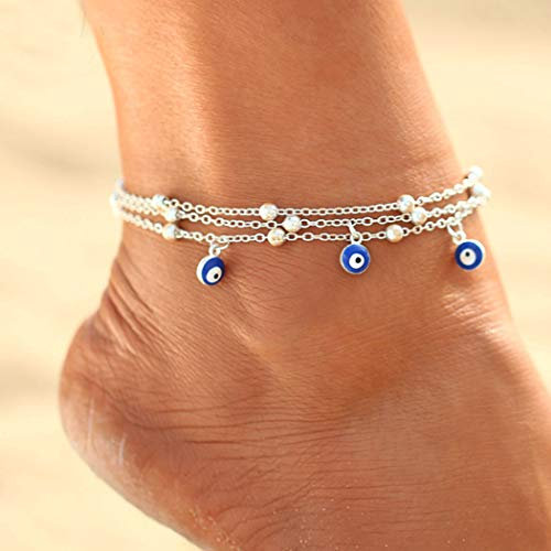 Unicra Bracelet de cheville bohème en argent simple réglable pour femmes et filles