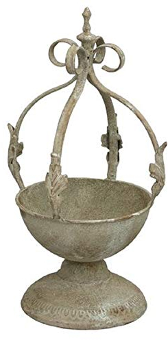 ETC dekorative nostalgische Garten-Krone Deko-Krone Pflanz-Krone Pflanz-Pokal Metallteller auf Fuß Shabby grau Verschiedene Größen (klein ca. 16 x 13,5 x 30,5 cm hoch)