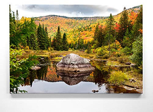 Atemberaubende Leinwand Herbstbilder - Indian Summer, Kanada - als 120x80cm großes XXL Leinwandbild. Wandbild als Hintergrund und Deko für Wohnzimmer & Schlafzimmer. Aufgespannt auf Holzrahmen