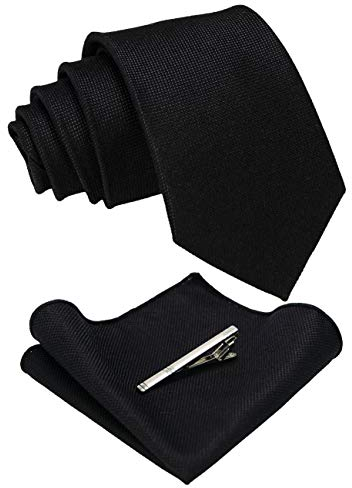 JEMYGINS Cravate Homme noir en Coton à Carreaux Multicolores et Pinces à cravate et Carre de poche Ensemble Compris boîte