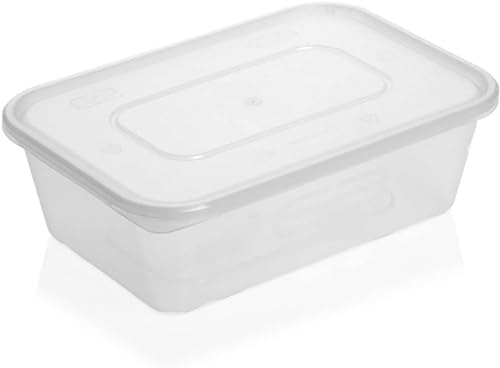 MARENT Satco 50 x Microwave Plastic Food Takeaway Heavy Duty Containers with Lids 500ml 650ml 750ml 1000ml Classic Disposables (1000ml)
