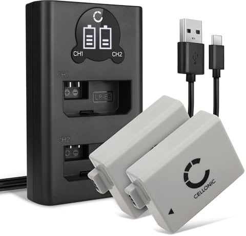 CELLONIC, Akku für Kamera, kompatibel mit Canon EOS 500D, Rebel XS, Xsi, 1000D, 450D (7.4V, 1020mAh) 2 Stück + Dual Ladegerät