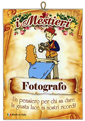 KUSTOM ART Quadro Quadretto Serie Arti Mestieri Professioni Caricatura con Pensiero Dedica Stampa Laser su Legno MDF Alta qualità Made in Italy - Idea Regalo - Fotografo
