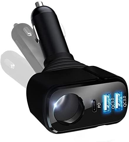 4 in 1 USB C Car Charger, 210W Cigarette Lighter USB Charger, Multi Ports Car Charger Adapter with Socket Splitter, 12V/24V USB Car Phone Charger Adaptor Fast Charge for iPhone 16, Samsung, iPad, GPS