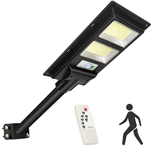200W Solarbetriebene Straßenlampe, 560LEDs Straßenlaternen im Freien mit Fernbedienung Wasserdichtes IP65 Dämmerung bis Morgengrauen Solar Flutlichter für Park, Einfahrten und Weg Black