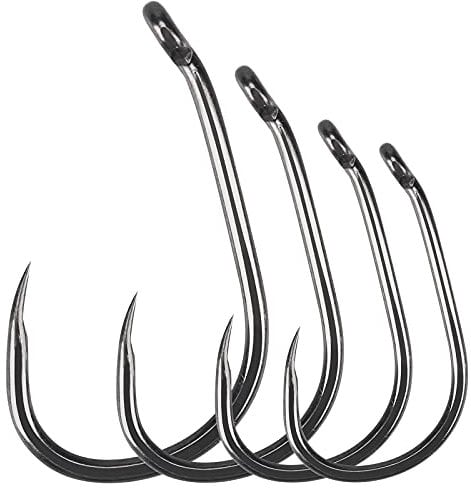 Luroad 50pcs Barbless Carp Coarse Eyed Fishing Hook Size 2, 4, 6, 8, 10, Available in Teflon Coated Curved Shank Hook and Wide Gape Hook for Freshwater Saltwater (Hook size 8, Wide Gape)