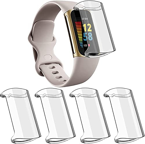 FONREST [4 Pack] Schutzhülle für Fitbit Charge 5 mit Displayschutzfolie, weiches TPU, schlanke Passform, volle ultradünne, klare, kratzfeste Stoßstange, vollständiger Schutz, Abdeckung Shell