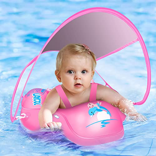 LAYCOL Flotador Bebe Inflable, Nuevo Piscina Bebe de protección Solar antivuelco, para niños de 3 a 36 Meses (XL, Actualización Rosa)