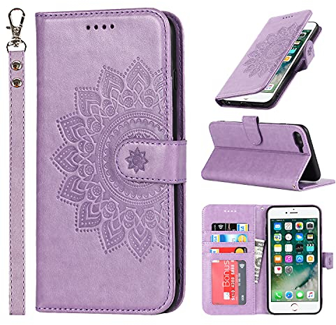 ELTEKER Handyhülle für iPhone 7 Plus, Hülle iPhone 8 Plus Klapphülle, [3 Kartenfächer] [Magnet Verschluss] Eleganter Prägung schutzhülle Ledertasche Hülle für iPhone 7 Plus/8 Plus, Violett